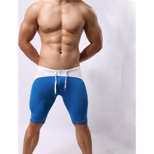 High Elasticity Mens Swimwear Professional String Men Swimming Trunk Fitness Pant Quality Patchwork Long Bathing Beach Wear Surf