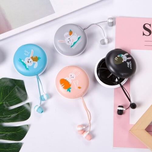 Cute Cartoon Rabbit Earphone Candy Color Music Earplug With Mic Box For Kids Girl Children Friend Student Gift