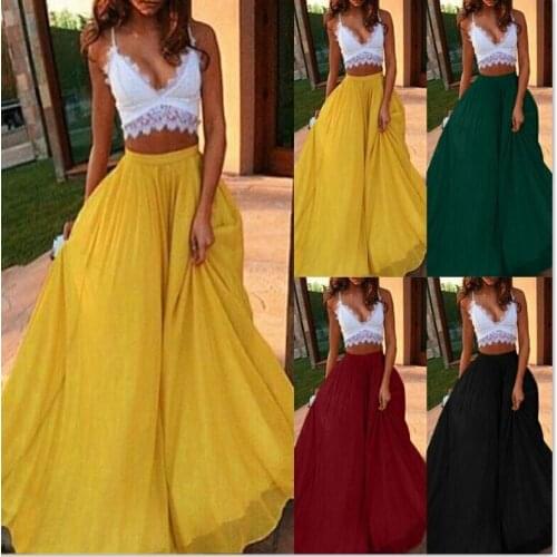 Chiffon Plus Size Skirts Half-length Solid Color Large Swing Vacation Beach A-line Fairy Oversized Long Skirt for Women Clothes