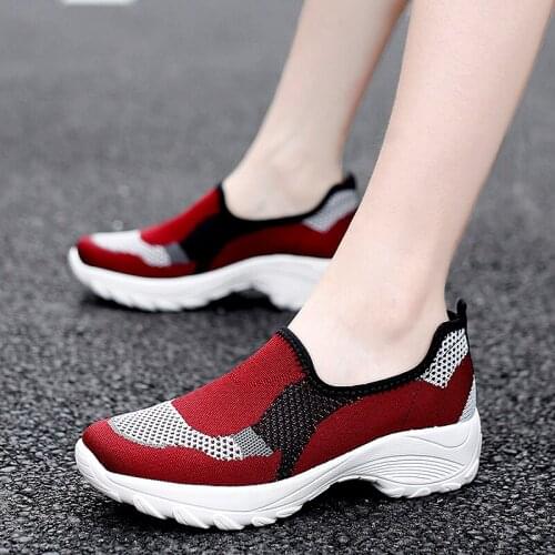 Bjakin Woman Design Running Shoes Comfortable Trend Purple Red Sport Shoes Slip On Stylish Ladies Sock Sneakers High Heels Shoes