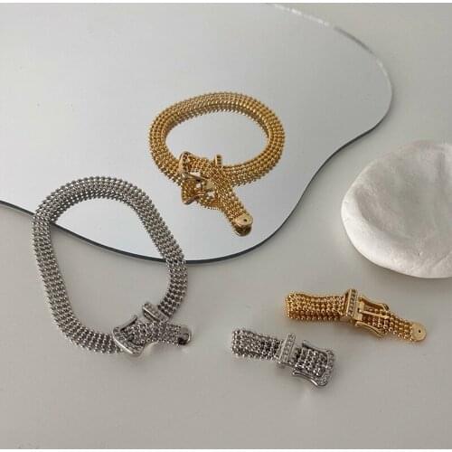 Minar High Street Gold Silver Color Metal Flat Chunky Bracelets for Women Girls Spark Rhinestone Beaded Bracelets Accessories