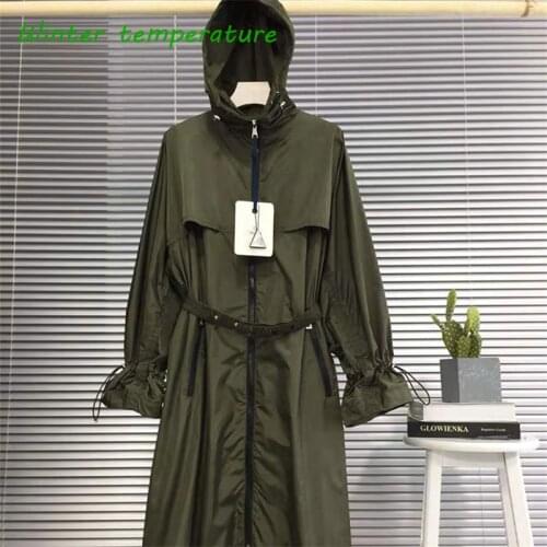 2021 Spring and Summer New Hooded High Quality Trench Coat Womens Long Loose Size Joker Coat Zipper Womens Trench Coat