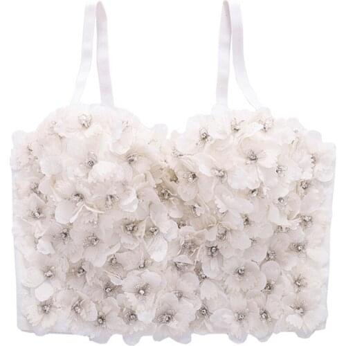2021 Short Flower RhinestoneTop Female Crop Top Women Performance Backless Sexy Camis Tops With Built In Bra Push Up Bralette