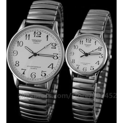 100pcs/lot SWI-002 Couple Steel Bracelet Watch Brand Lovers Wrist Watch Best Boyfriend Quartz Watch Extensible Bracelet Watch