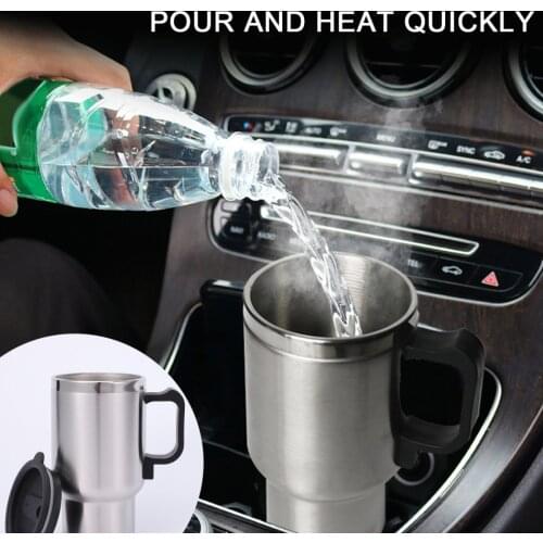500ML 12V Portable Cup Kettle Travel Coffee Mug Electric Stainless Steel With Cigar Lighter Cable Car Water Keep Warmer Kettle