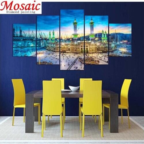 5 Piece 5d Diamond Painting square resin Crystal Mecca Islamic diamond mosaic full square round drill Allah The QurAn wall art