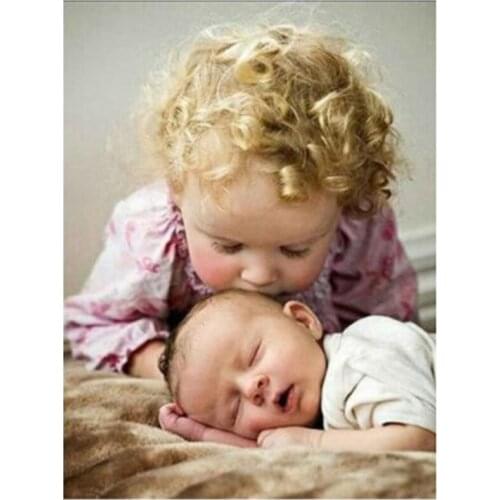 Girl Kiss Little Baby Diamond Painting Full Square Drill Square Rhinestones Embroidery Rhinestone Mosaic Picture Decor XN1181