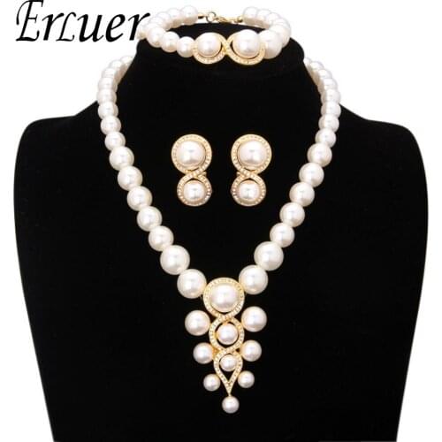 ARUEL Luxury Wedding Bridal Jewelry Sets For Women Trendy Flower Imitate Pearl Necklace/Bracelet/Earrings Crystal Jewelry Gifts