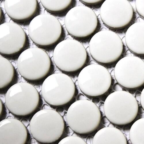 White color round shape glazed ceramic mosaic tiles for bathroom shower tile floor tile in mosaic kitchen backsplash hallway