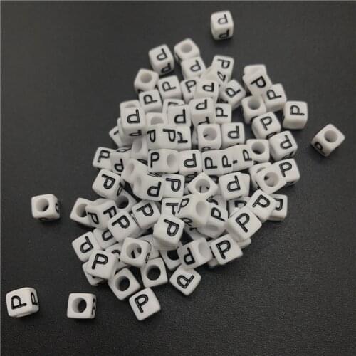 100pcs 6mm Letter P Square Alphabet Beads Acrylic Beads For Jewelry Making DIY Bracelet Necklace Accessories