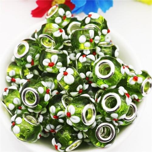 10Pcs Flower Shape Crystal Large Hole Murano Glass Spacer Beads Fit Pandora Bracelet Bangle Charms Pendants for Jewelry Making