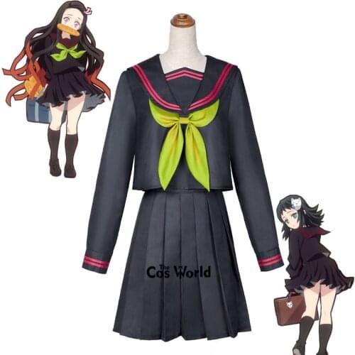 Demon Slayer: Kimetsu no Yaiba Kamado Nezuko Makomo JK School Uniform Sailor Suit Tops Dress Outfit Anime Cosplay Costumes