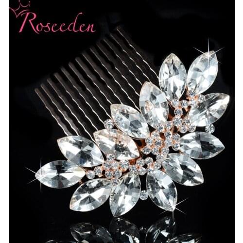 Elegant Rose Gold Big Rhinestone Crystals Hair Combs Bridal Hair Accessories Jewelry Wedding Hair Side Comb Hairpins RE786