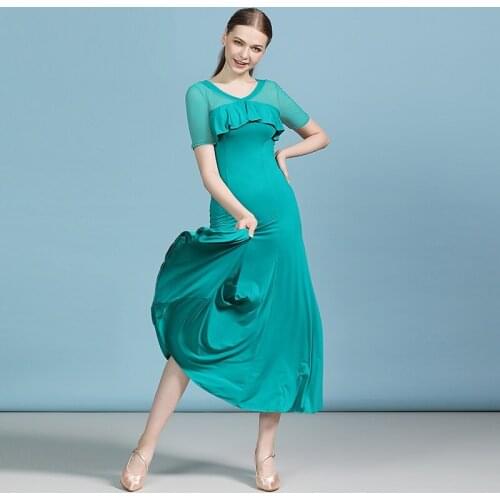 H2586 Short Sleeve Modern Dance Dress Female Ballroom National Standard Waltz Dance Practice Costumes Women Performance Dresses