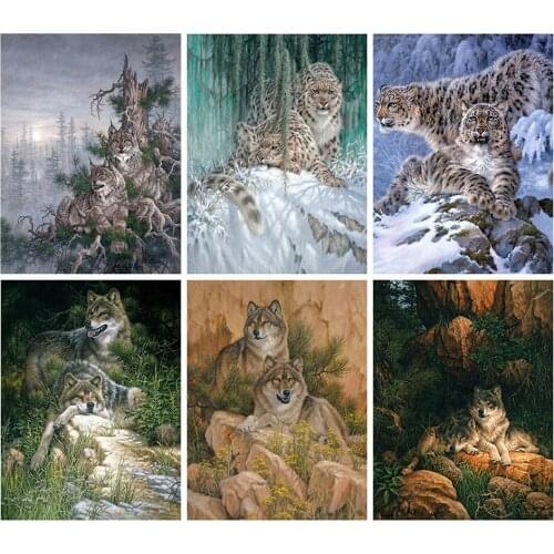 Canvas Size 5d Diamond Painting Wolf Mosaic Animal Handmade Gift DIY Diamond Embroidery Leopard Home Decor Craft Kit