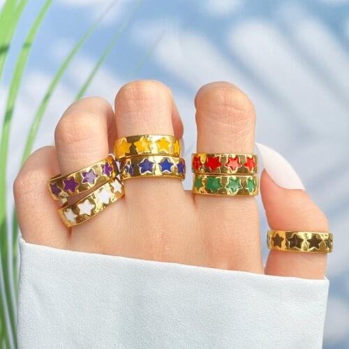 Vienkim Fashion 2021 New Korean Trendy Dripping Oil Enamel Color Contrast Star Metal Rings for Women Couple Jewelry Accessories