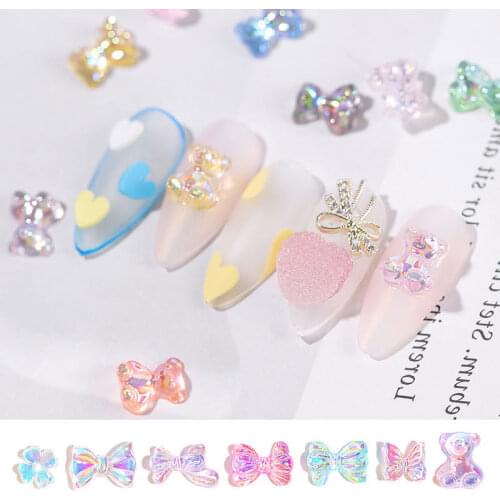 Lovely 3D Acrylic AB Bow Bear Butterfly Glitter Nail Art Decorations Nail Polish Manicure Supplies Parts Decals Accessorie