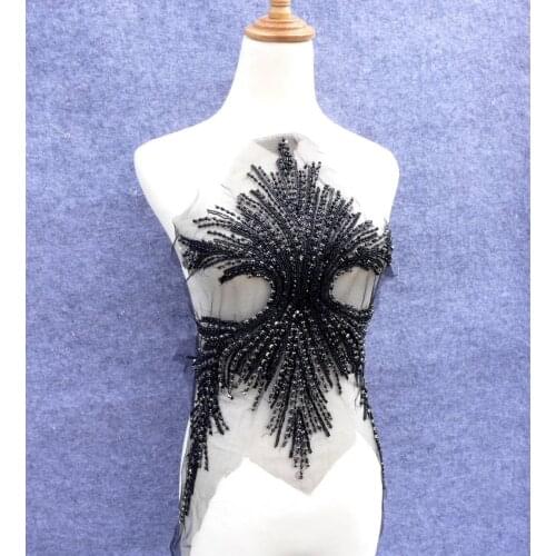 Red/black Super High-grade imitation large Rhinestone patches handmade embroidery wedding dress accessories 3 pieces/set 55X45cm