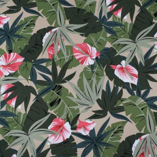 Red flowers with green leaves reactive dyeing childrens cotton linen fabric for summer dress shirt tissus tecido telas tissu