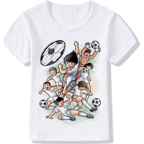 Summer Anime Captain Tsubasa T Shirt Children Leisure Short Sleeve T Shirt Boy Football Motion T-shirts For Boys Girls 24M-9T