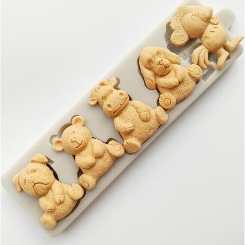 Minsunbak Cute Pet Silicone Mold Dog Raccoon Cow Cock Shape Chocolate Mold Fondant Cake Decoration Tool