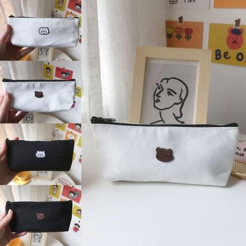 Kawaii Embroidery Canvas Pencil Case For Girlfriends Storage Stationery Bag Bear Pretty Stationery Pencil Box for School Cool