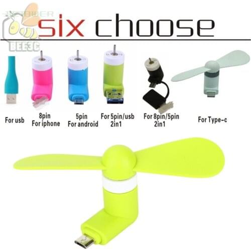 Mini Mobile Phone Adapter USB Fan Portable Hand Fan For Android OTG Type C USB C Phone Hand Fan 2in1 For Iphone 6s 7 100pcs