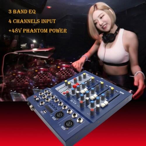 MLLSE 4 Channel USB Small Karaoke Sound DJ Mixer with 48V Phantom Power for Home System Condenser Mike F4