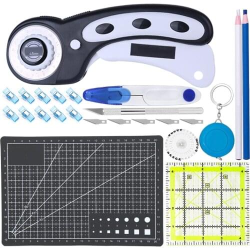 48Pcs Rotary Cutter Tool Kit 45mm Rotary Cutter & Cutting Mat & Patchwork Ruler & Sewing Clips for Fabric Leather Cutting Tools