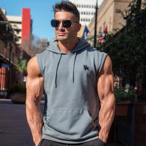 2021 summer new mens sports and leisure running exercise thin sleeveless frayed hooded vest fitness essential quick-drying cool