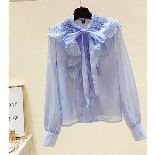 Autumn 2020 new super fairy sleeve bowknot collar blouse ladies ruffles shirt design foreign chiffon tops