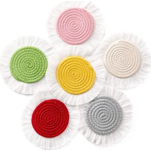 6 Pcs Coasters for Drink Macrame Coaster Boho Hand Woven Round Coasters with Tassel Absorbent Reusable Coasters Hot Pads