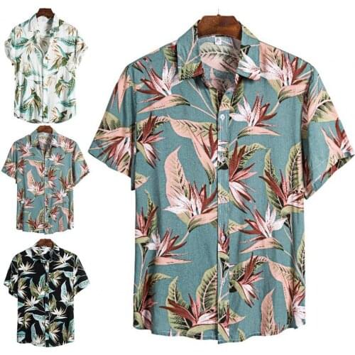 Casual Hawaiian Shirts Men Plants Print Summer Mens Shirts Short Sleeve Turn Down Collar Hawaiian Shirts Men Top Mens Clothing