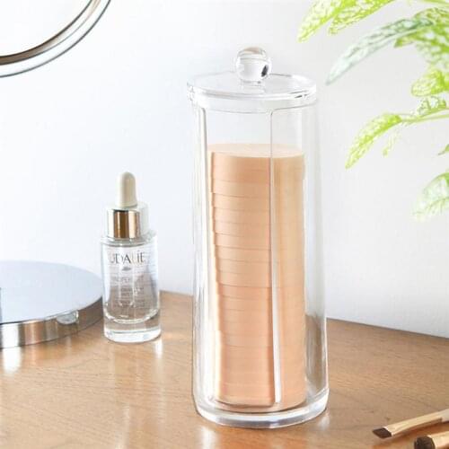 Transparent Makeup Organizer Round Cosmetic Storage Cotton Pad Dispenser Container Holder Transparent Plastic Cotton Storage Box