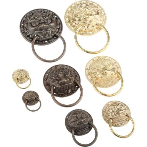 1pc Handle Pull Knocker Antique Alloy Handle Wardrobe Drawer Door Pull Retro Decoration Furniture Lion Head Drop Ring Pulls