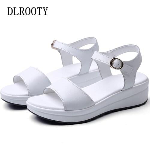 Women Sandals Summer Shoes Woman Wedges Fashion Buckle Strap Genuine Leather Comfortable Casual Platform Female Slides