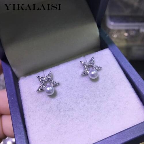 YIKALAISI 925 Sterling Silver Jewelry Pearl Earrings 2019 Fine Natural Pearl jewelry 4-5mm stud Earrings For Women wholesale
