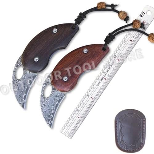 Mini Folding Knife Pea VG10 Damascus Blade High Hardness Outdoor Survival Knife Wood Handle Pocket Knife Portable Knife