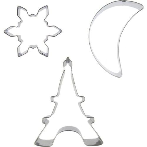 Snowflake, Moon, Iron tower shaped 3 piece biscuit cutting molds, baking tools, cake decorating soft candy tools