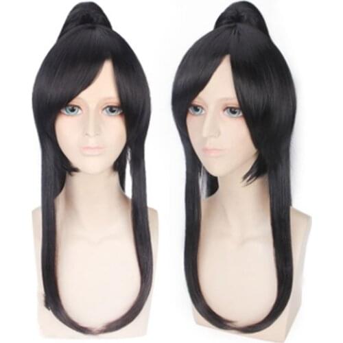 Tiger Clip Exorcism Teenager Cos Kanda Yu wig Asura Black Ponytail Anime Cos Wig Headdress Sufficient Hair Volume