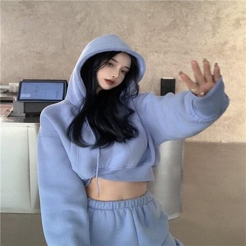 Winter thick soft hoodies sets causal fashion chic streetwear cool motor&bike basic hoodies +high waist striaght cuffed pants