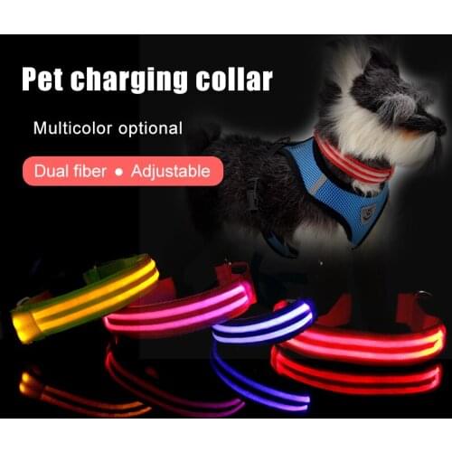 USB Rechargeable LED Pet Dog Collar Flashing Glow Glowing Luminous Night Dog Collars PI669