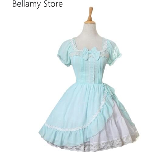 Made for you Customized Classic Lolita Sweet Short Sleeves Irregular Hem Square Neck Chiffon Dress