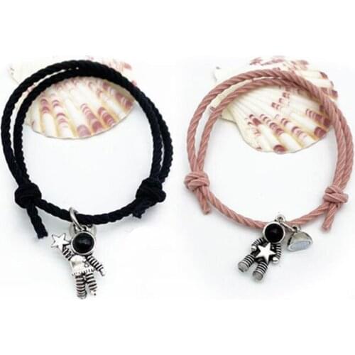 2Pcs Cute Astronaut Magnetic Couple Bracelet Adjustable Friendship Stretch Woven Rope Relationship Distance Mutual Matching