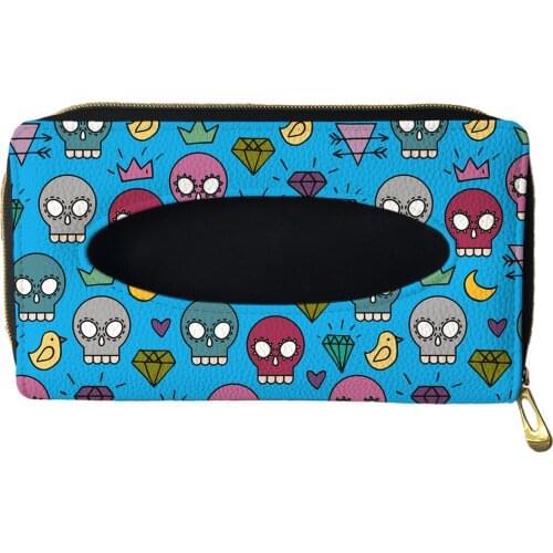 2021 Colorful Skull Printed Car Tissue Box Car Sun Visor Tissue Box Holder Auto Interior General Accessories Storage Decoration