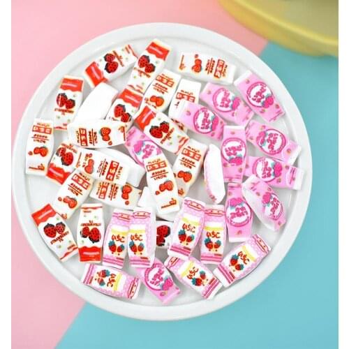 5Pcs Miniature Ornament Resin Strawberry Juice Drink Bag Kid Toys Dollhouse Decor DIY Drink Bag Accessory for Mobile Phone Case