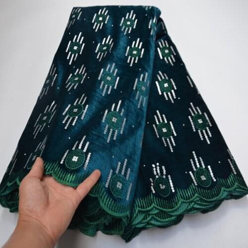 5yards/pc) high quality emerald green African velvet lace fabric smooth and soft with sequins for party dress VLP014
