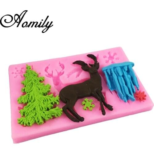 Aomily Christmas Cake Molds Elk Christmas Tree Snowflake Silicone Mold Fondant Mold Chocolate Mold Pastry Baking Mold Bakware