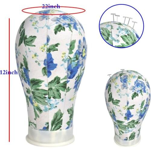 Bolihair Blue Flower Canvas Block Head Wig Stand Mannequin Head Salon Hairdressing Training Head Get Free Holder
