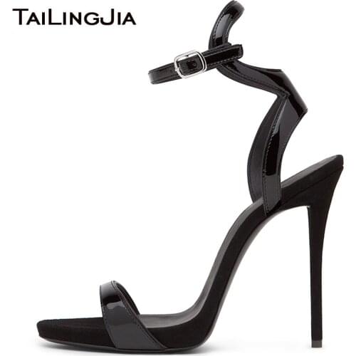 Black Patent Leather High Heel Strappy Heels Gold Glitter Sandals for Women Ladies Summer Shoes Sexy Dress Heels Big Size 2018